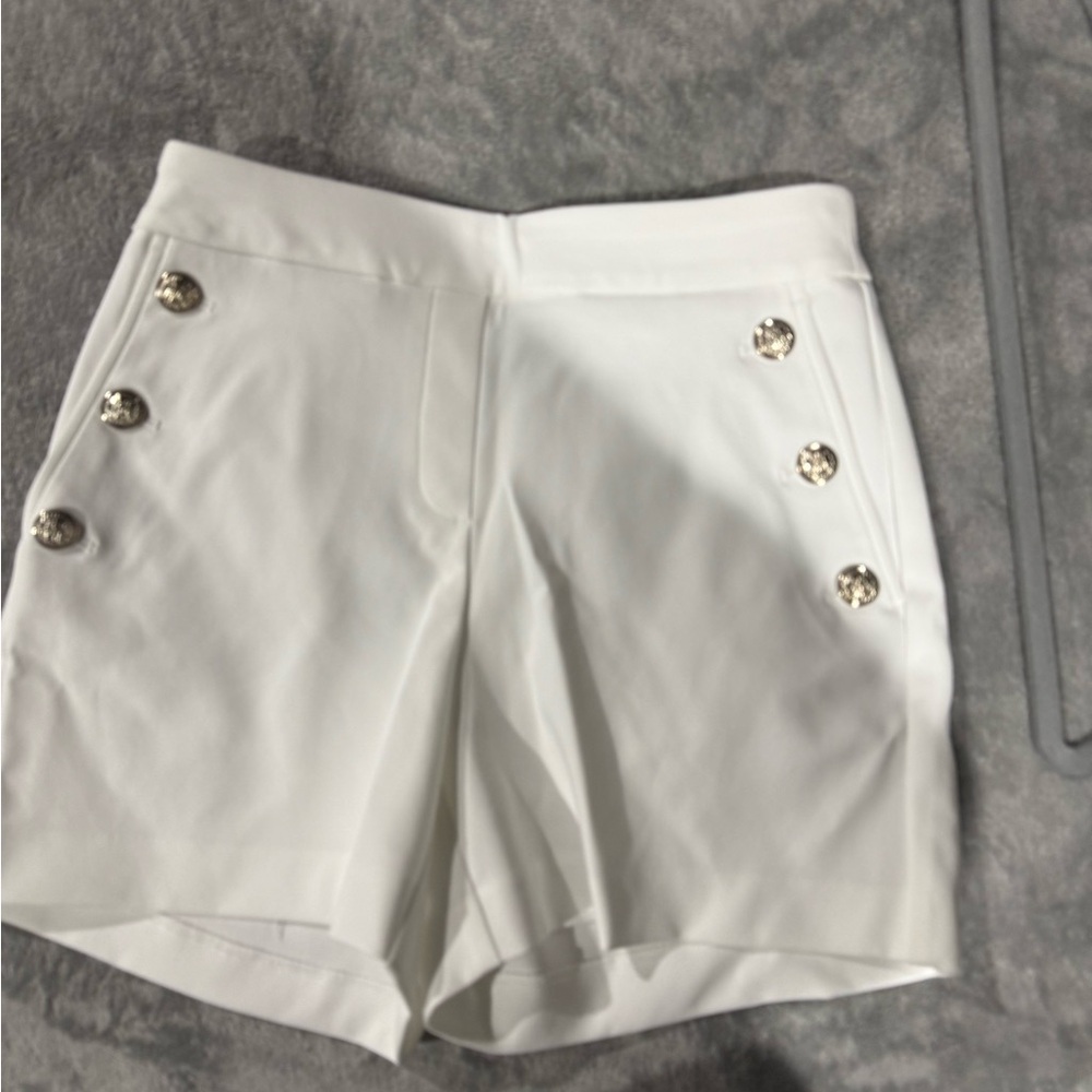 Marshalls White High Waist Shorts with Gold Buttons